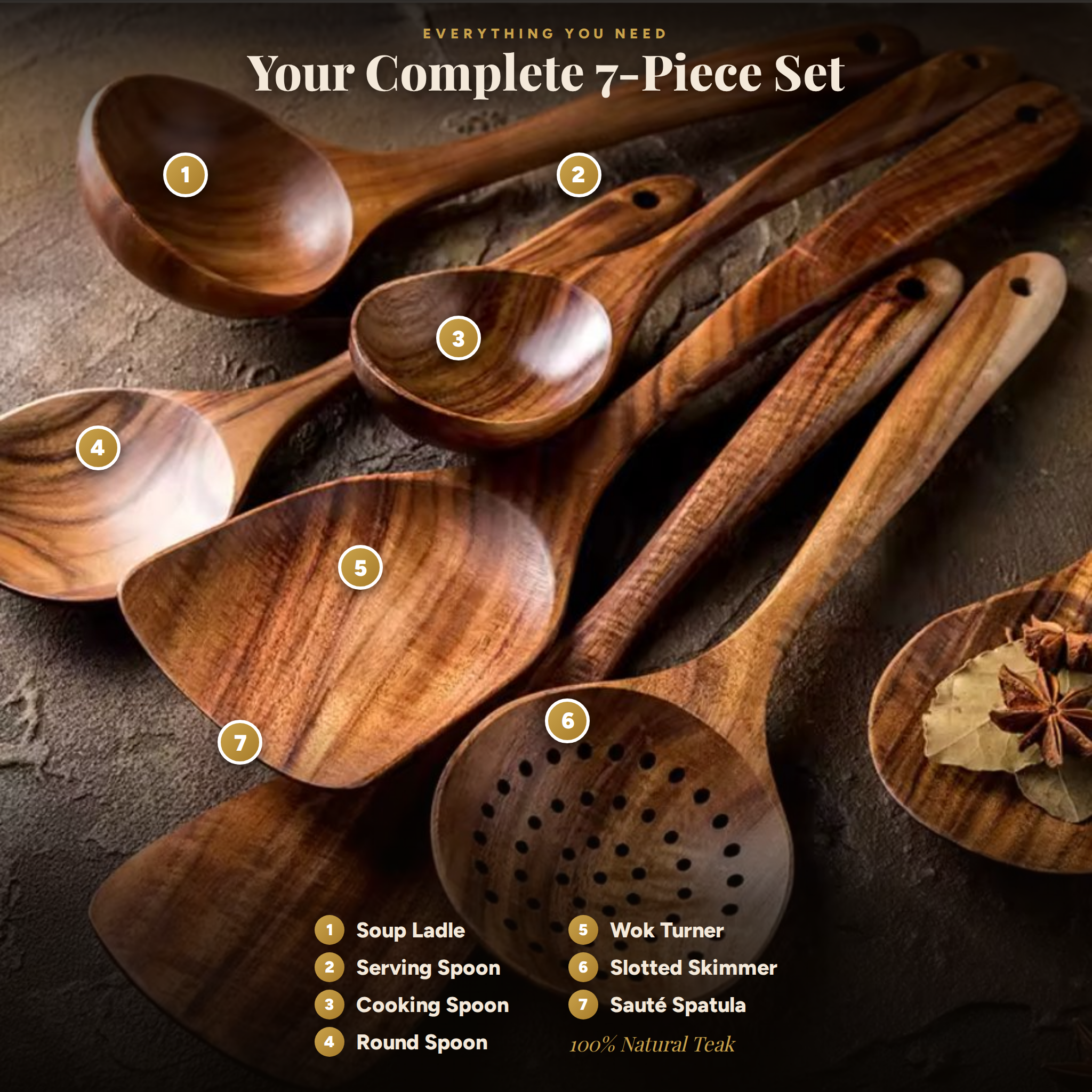 Natural Teak Wooden Utensil Set