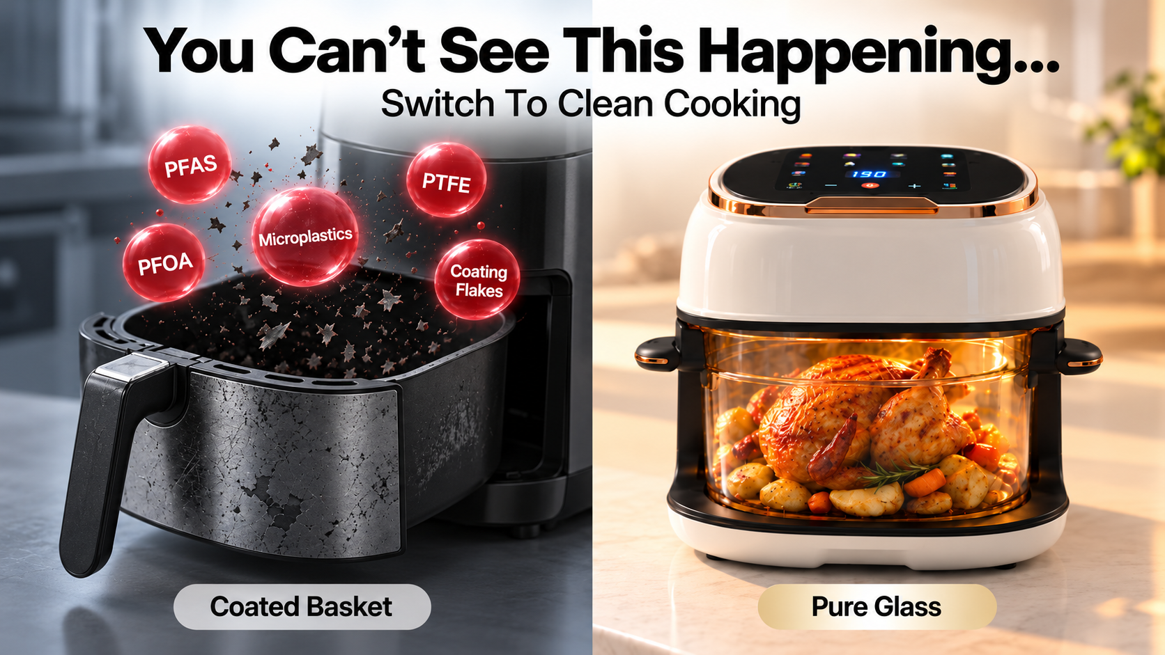 You can't see this happening — switch to clean cooking — coated basket vs pure glass