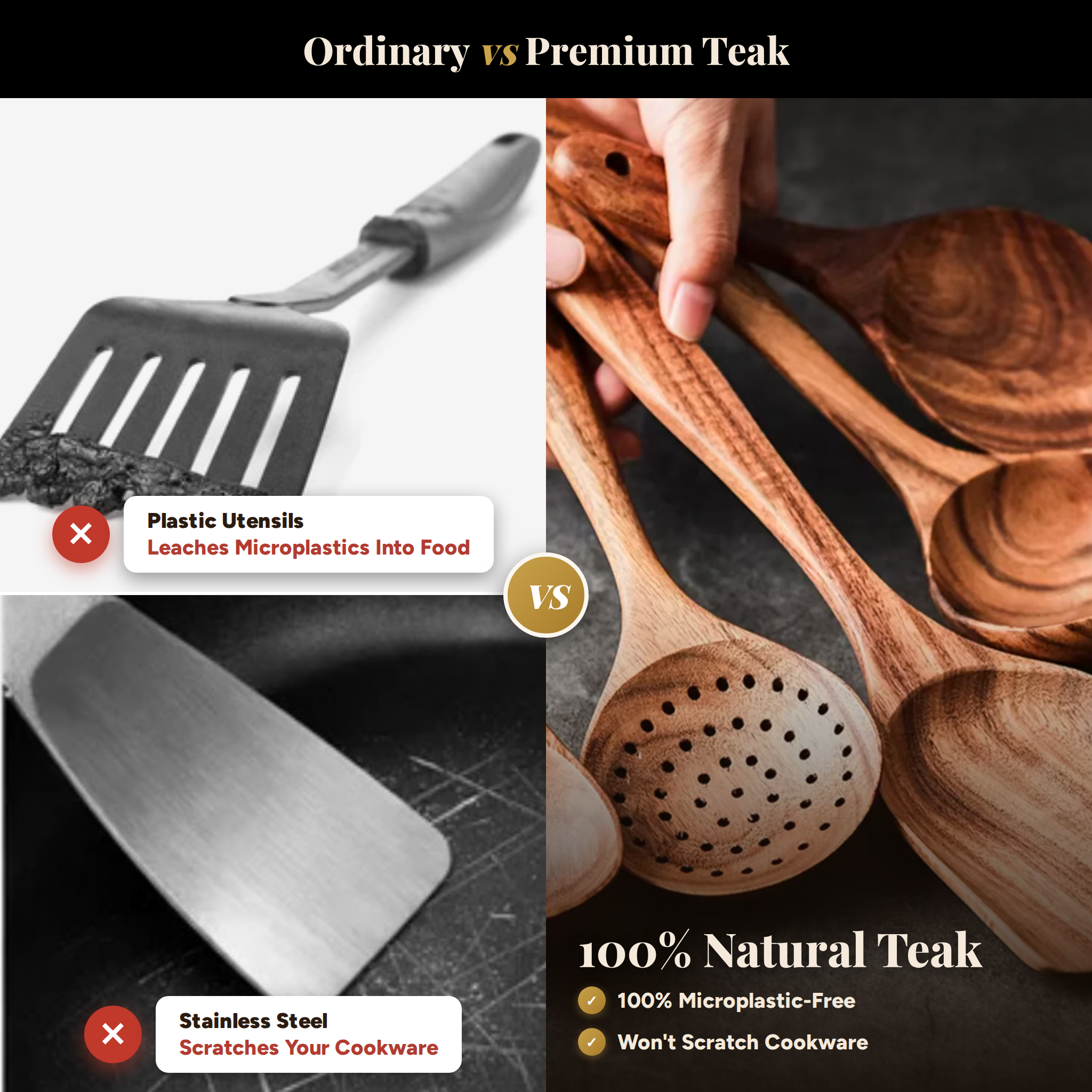 Natural Teak Wooden Utensil Set